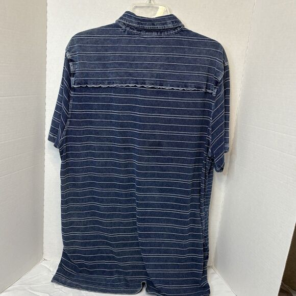 TOMMY BAHAMA Shirt Mens Large Blue Stripe Distressed Denim Look Polo Casual - Picture 4 of 9